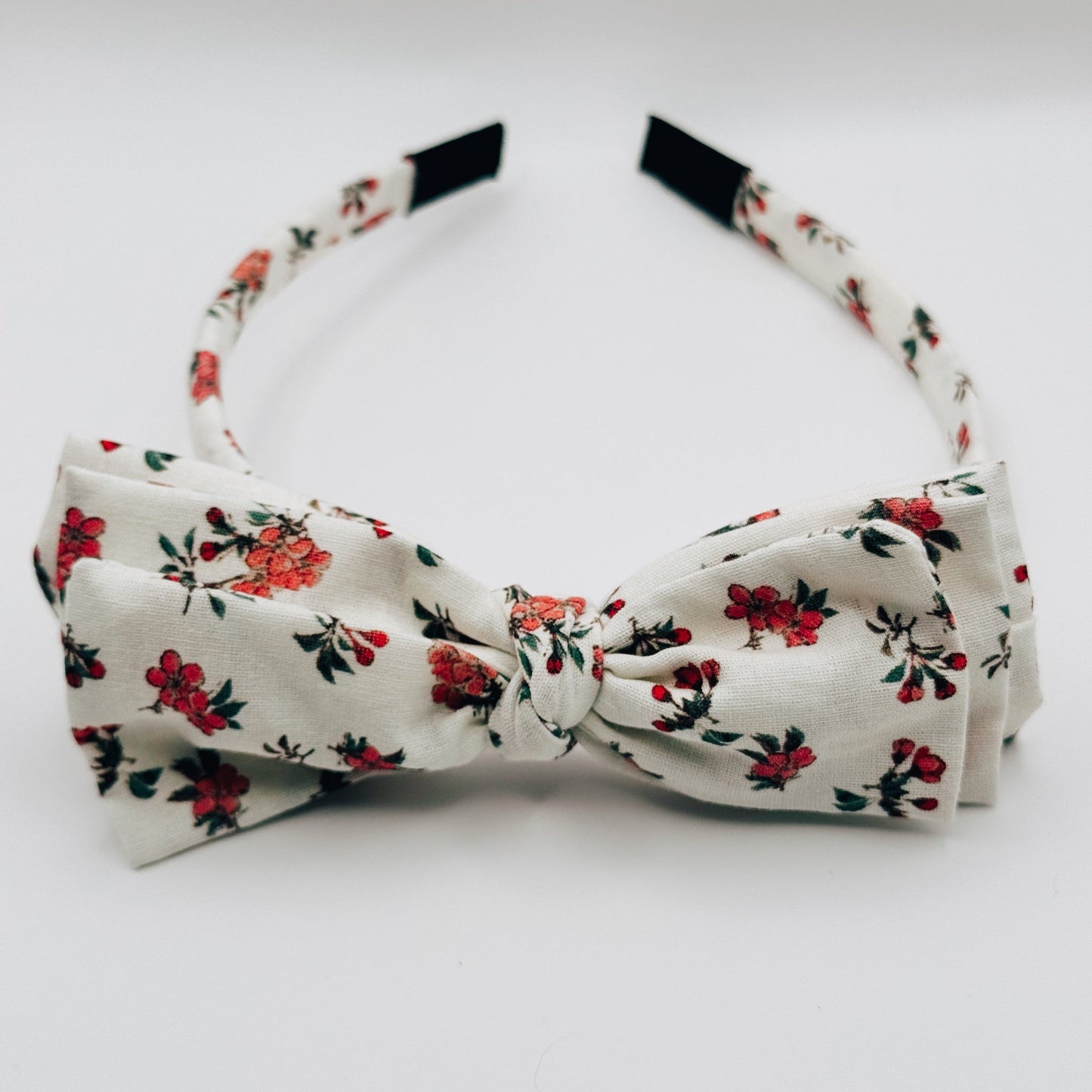 Three Little Bows Headband- Red Hypericum