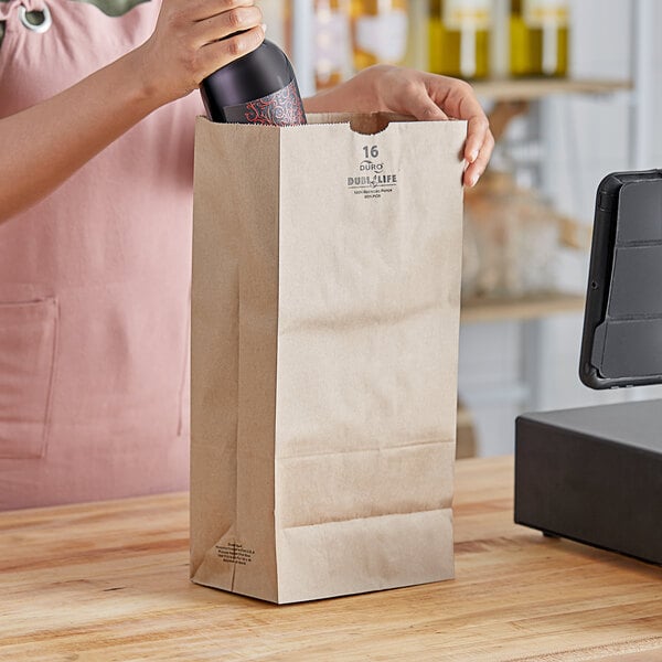 Duro 16 lb Natural Kraft Paper Bag – 40# Recycled, FSC & BPI Certified (QTY 500), SKU 18416