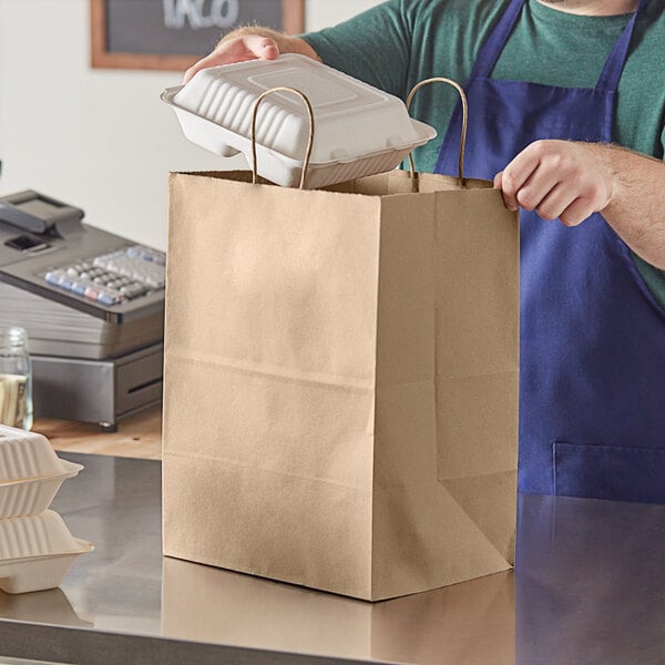 Duro 12in x 9in x 15.75in Regal Kraft Paper Shopping Bag with Handles (QTY 200), SKU 87415