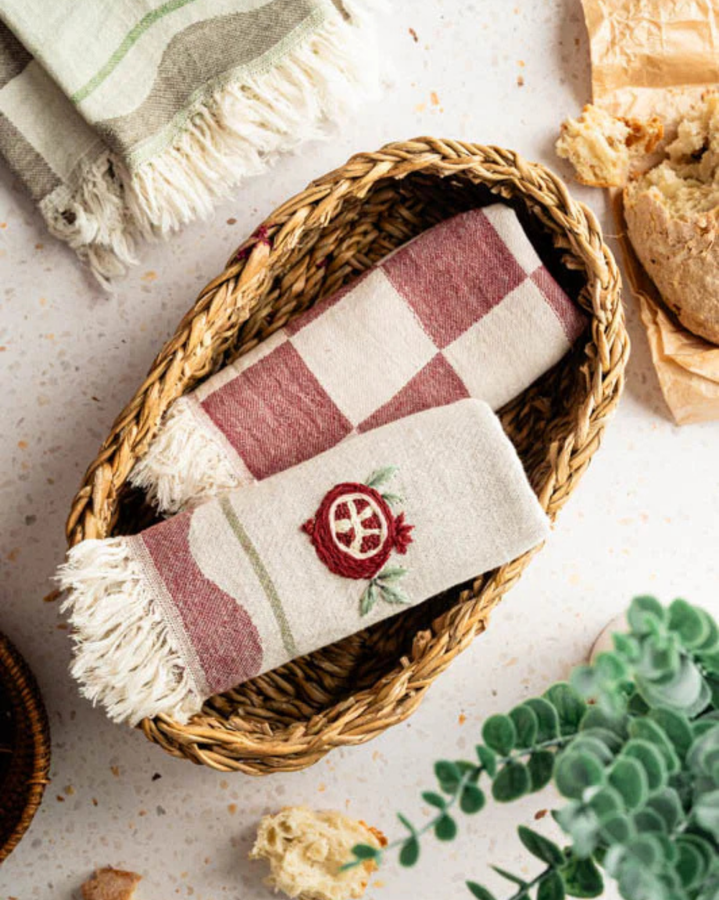 Pomegranate Hand-Stitched Towel Set