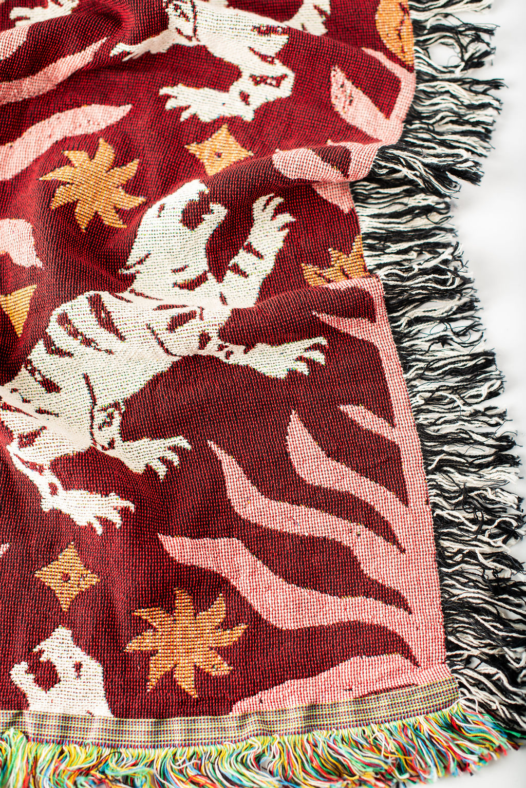 Red Tiger Folk Art Jacquard Woven Throw