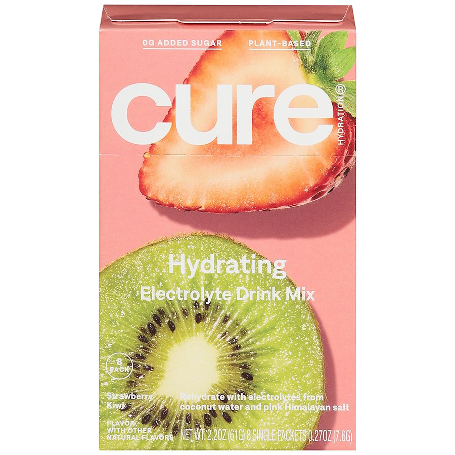 Cure Electrolyte Drink Mix, Hydrating, Strawberry Kiwi, 8 Pack