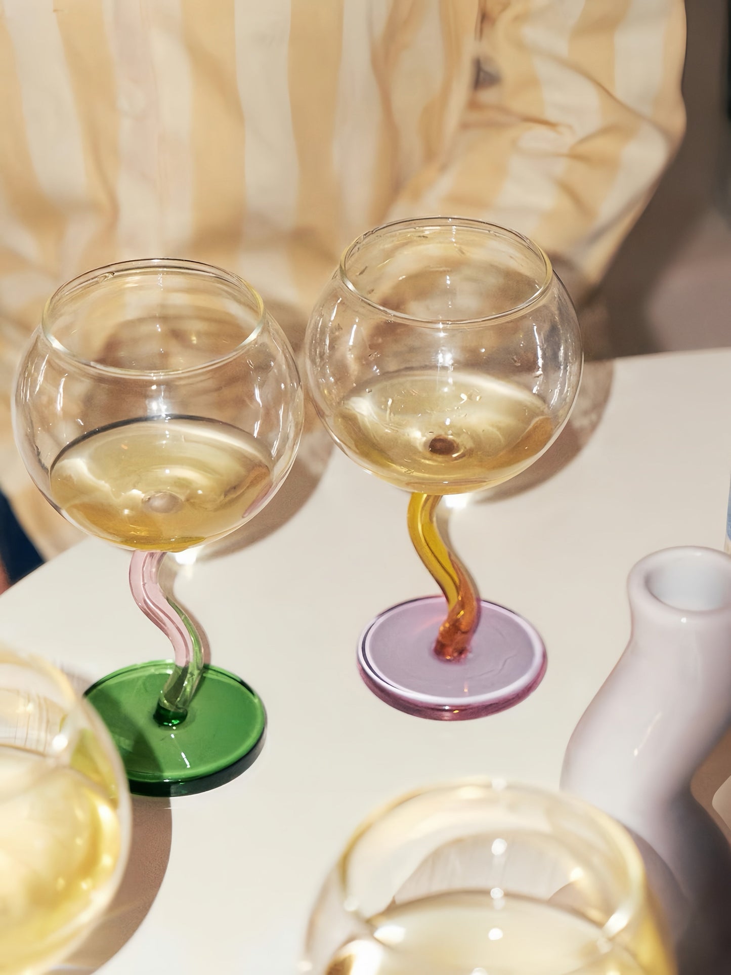Handblown Bubble Wine Glass - Retro Whimsical Eclectic Wavy Stemmed Goblets