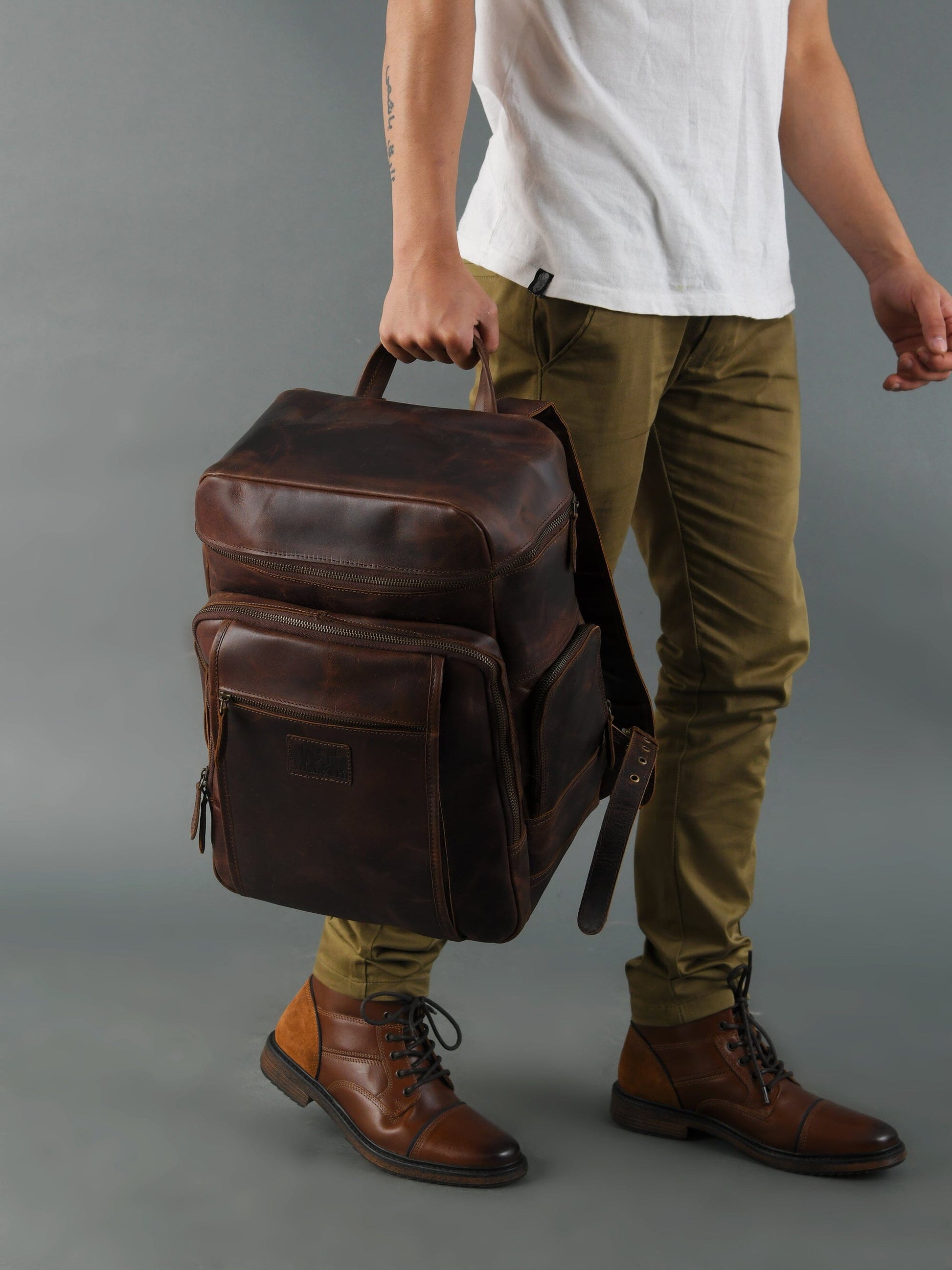 Alpha Brown Buffalo Leather Travel Backpack - Osadia Concept Store