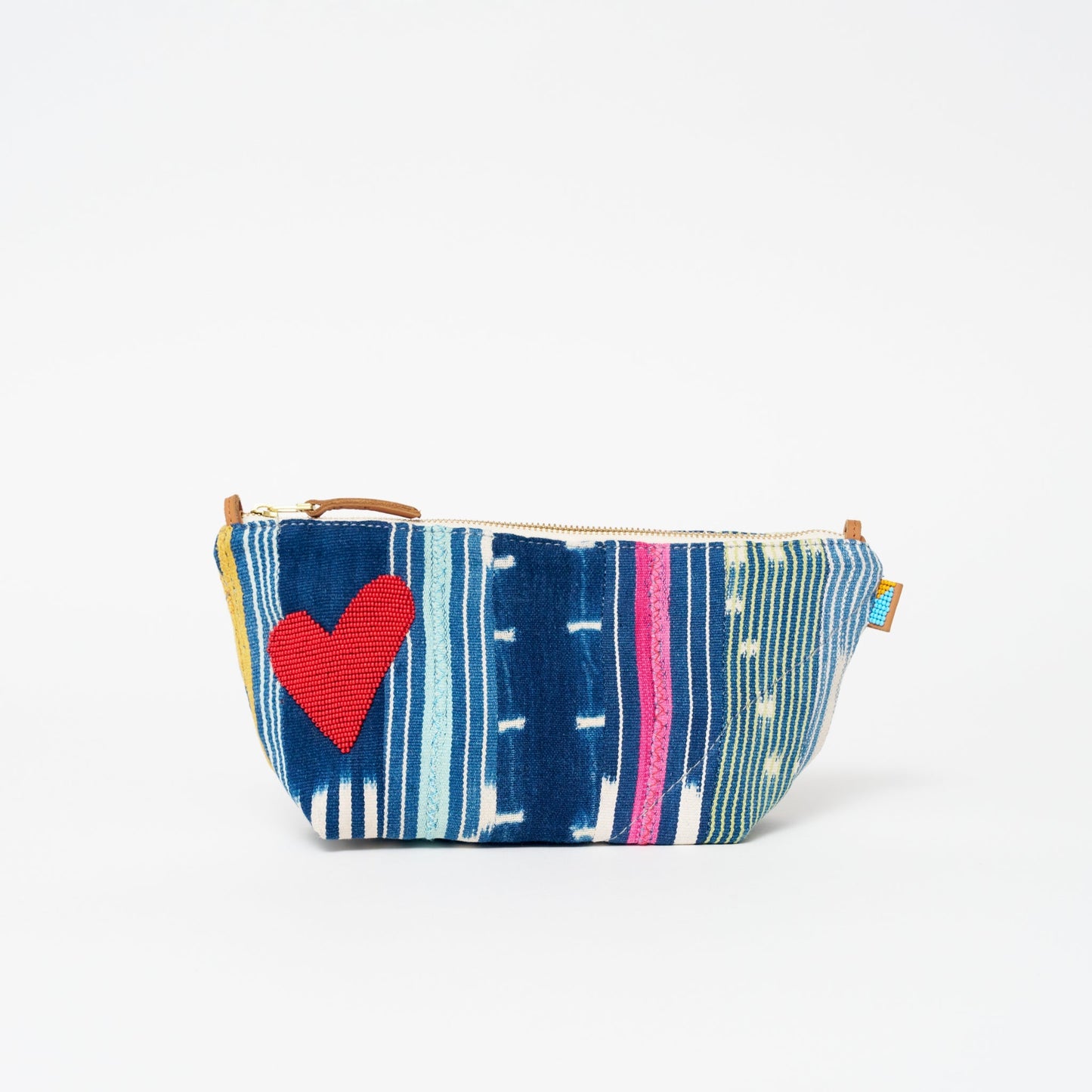 Large Convertible Pouch - Baule Cloth with Beaded Red Heart