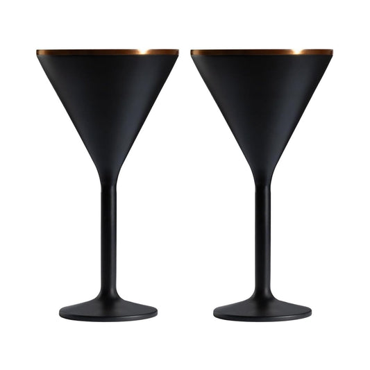 Stainless Steel Stemmed Martini Glass, Set of 2 - Black