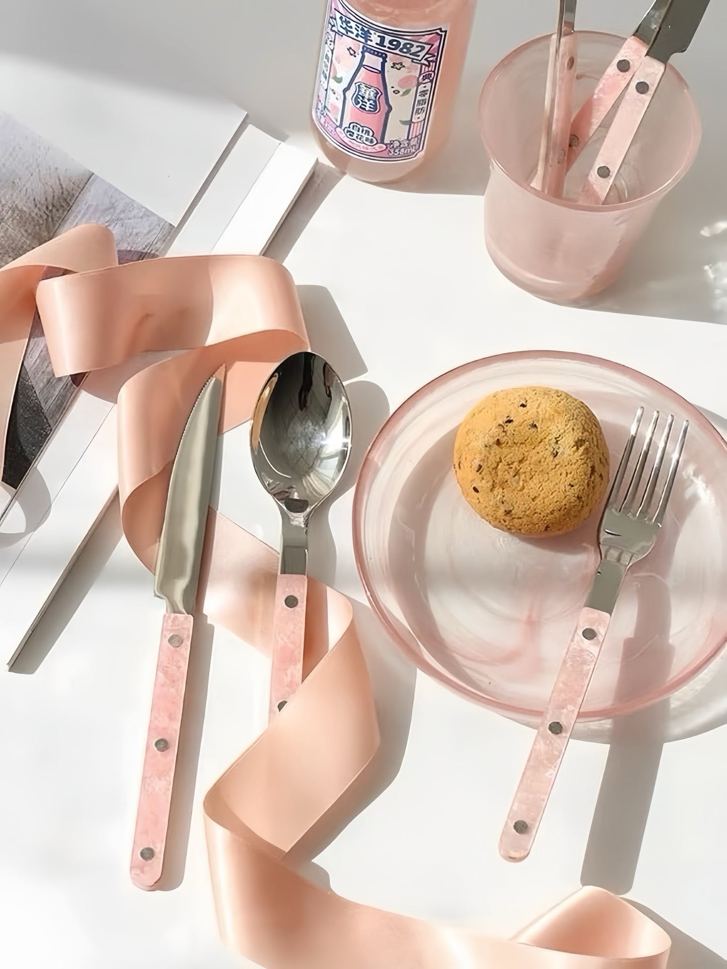 S/10 Salt Lake Flatware, Modern Elegant Pink Cutlery Silverware Set