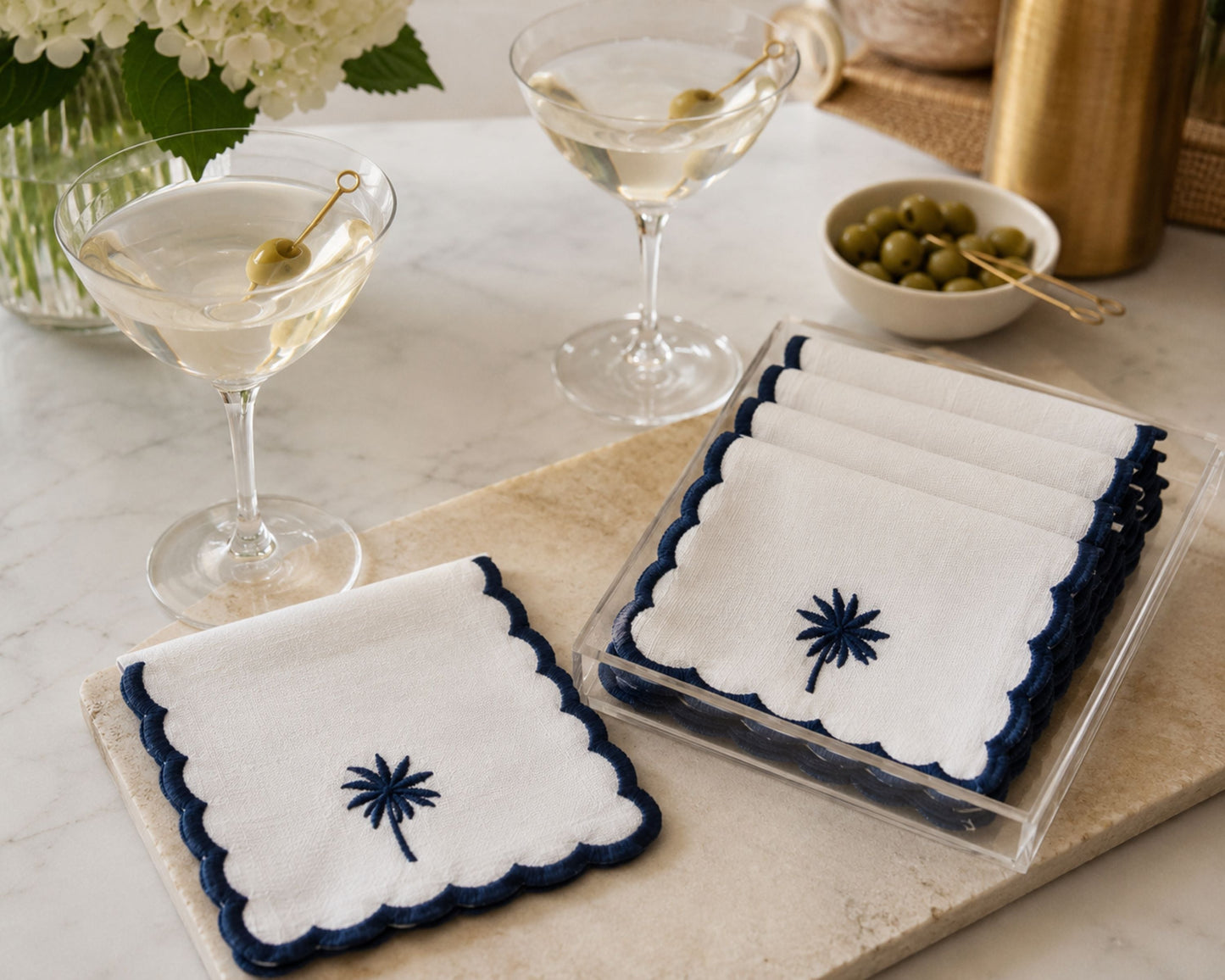 Embroidered Palm Tree Cocktail Napkin (Set of 6)
