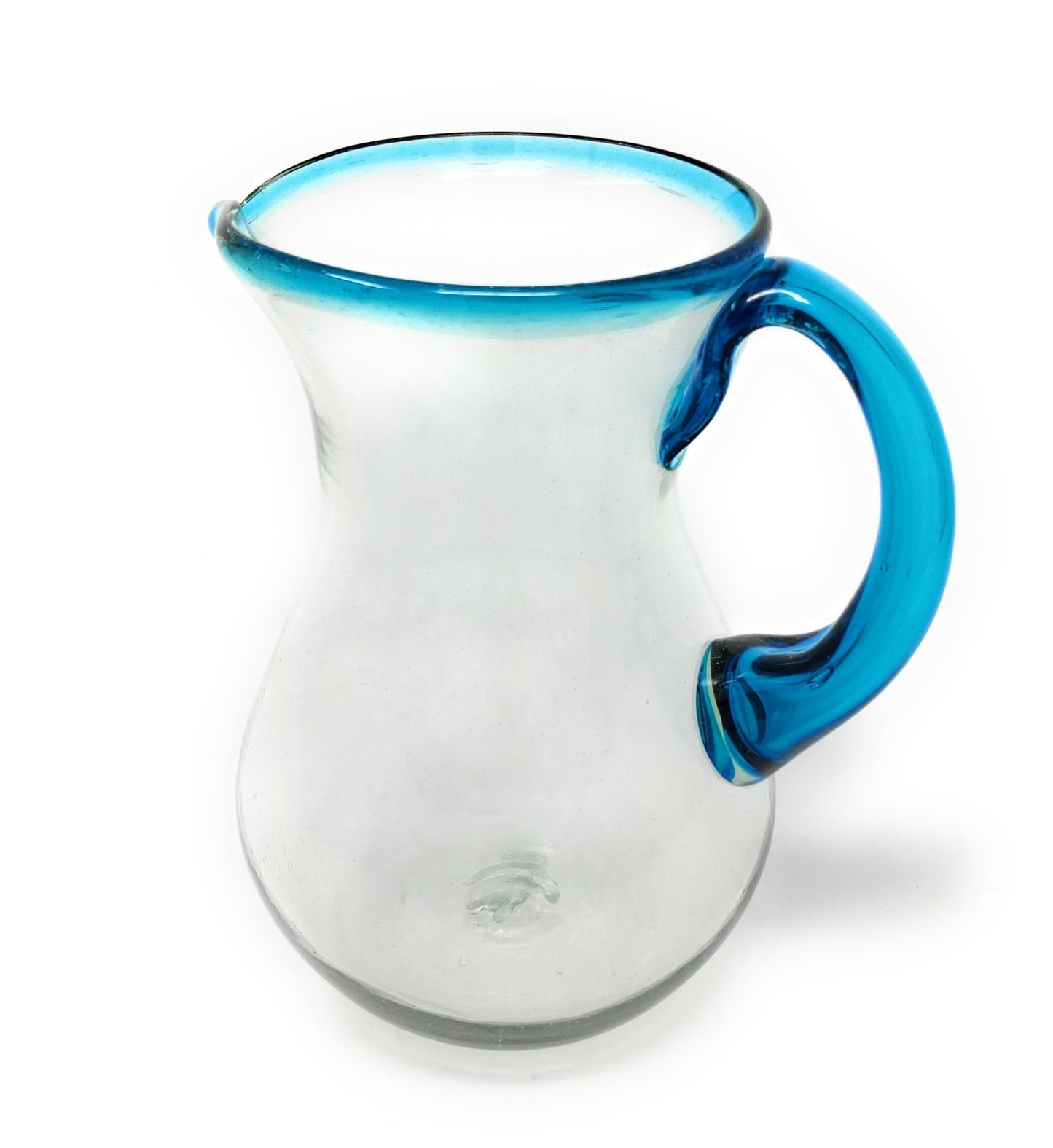 Hand Blown Glass Pitcher – Aqua Rim and Handle