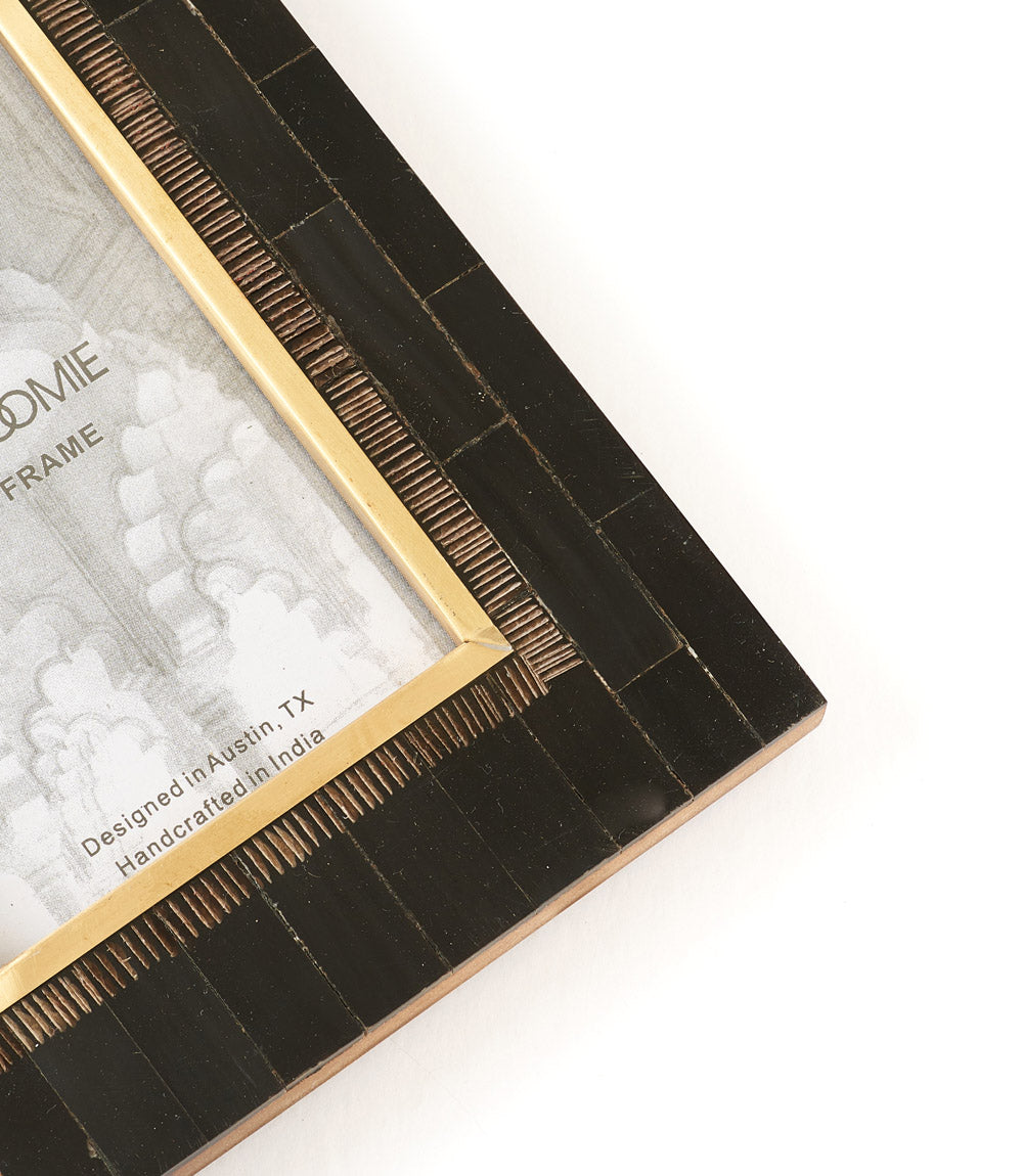 Andhera 4x6 Black Picture Frame - Hand Carved Horn, Brass Inlay - Osadia Concept Store