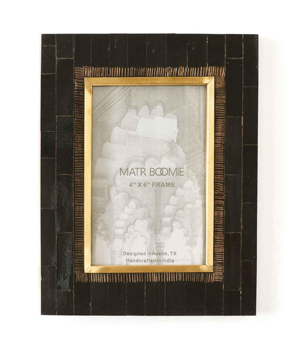 Andhera 4x6 Black Picture Frame - Hand Carved Horn, Brass Inlay - Osadia Concept Store