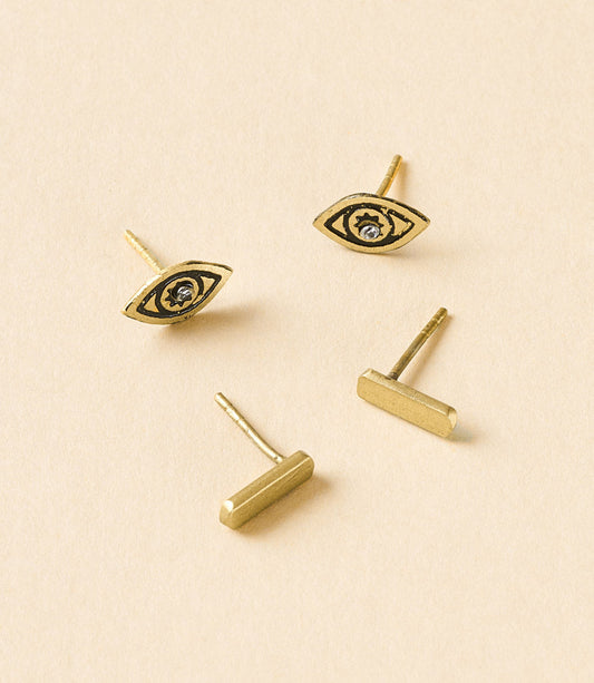 Ruchi Evil Eye Tiny Bar Stud Earrings - Set of 2 - Osadia Concept Store