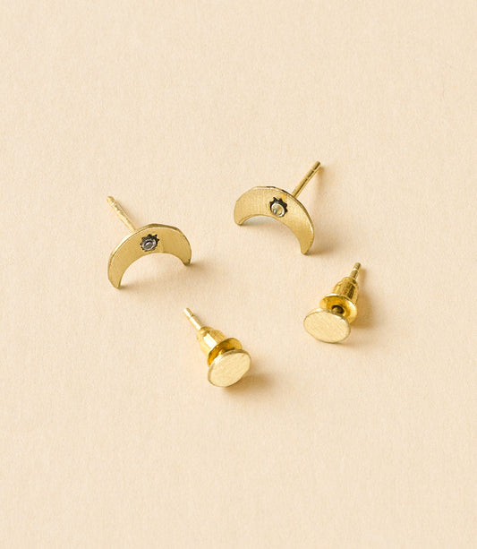 Ruchi Crescent Moon Tiny Dot Stud Earrings - Set of 2 - Osadia Concept Store