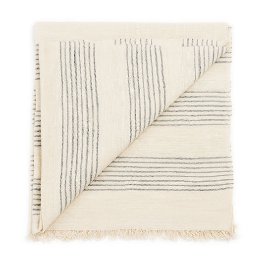 Silica Chalk Off White And Gray Stripes Pattern Soft Handwoven Merino Throw