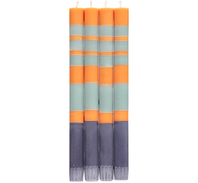 S/4 Striped Gunmetal, Opaline & Marigold Dinner Candles