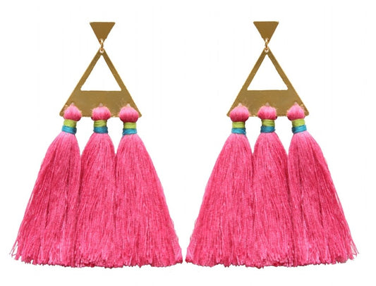 Trío Tassel Earring - Deep Pink