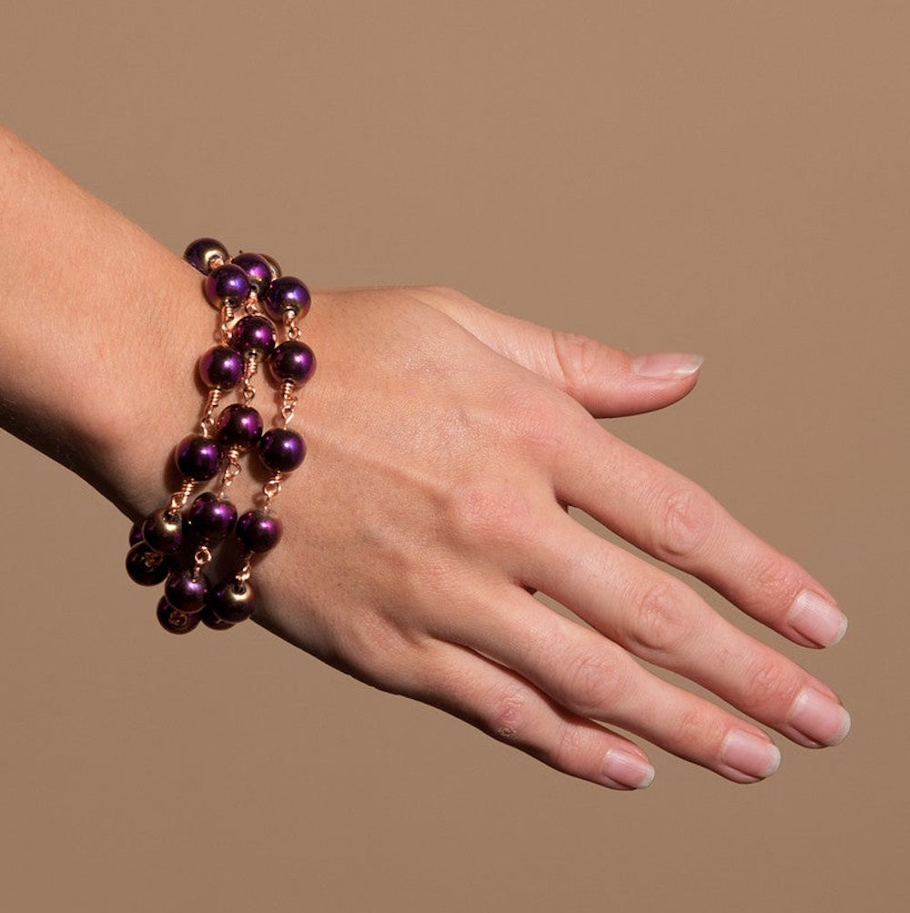 Violet Purple Hematite 3-Strand Bracelet | Magnetic Clasp