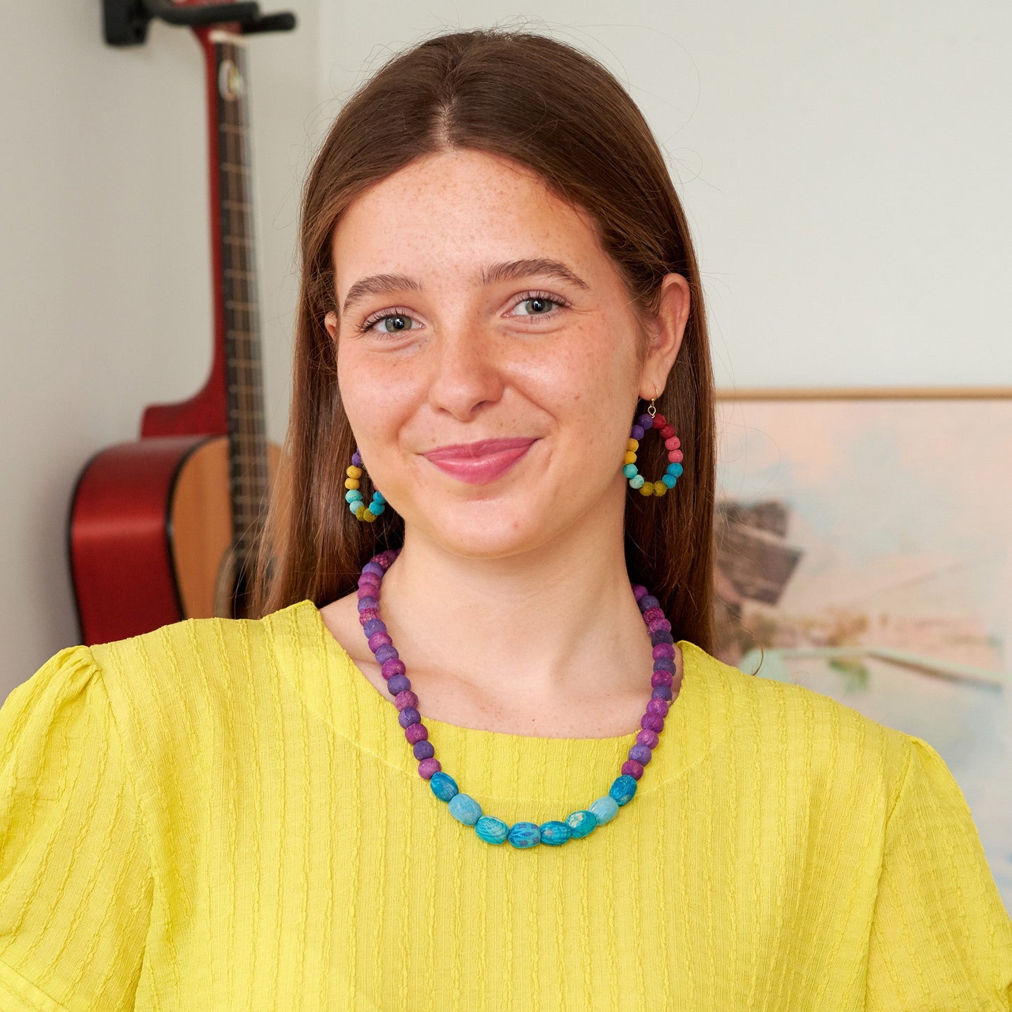 Kantha Couplet Necklace | Plum/Turquoise
