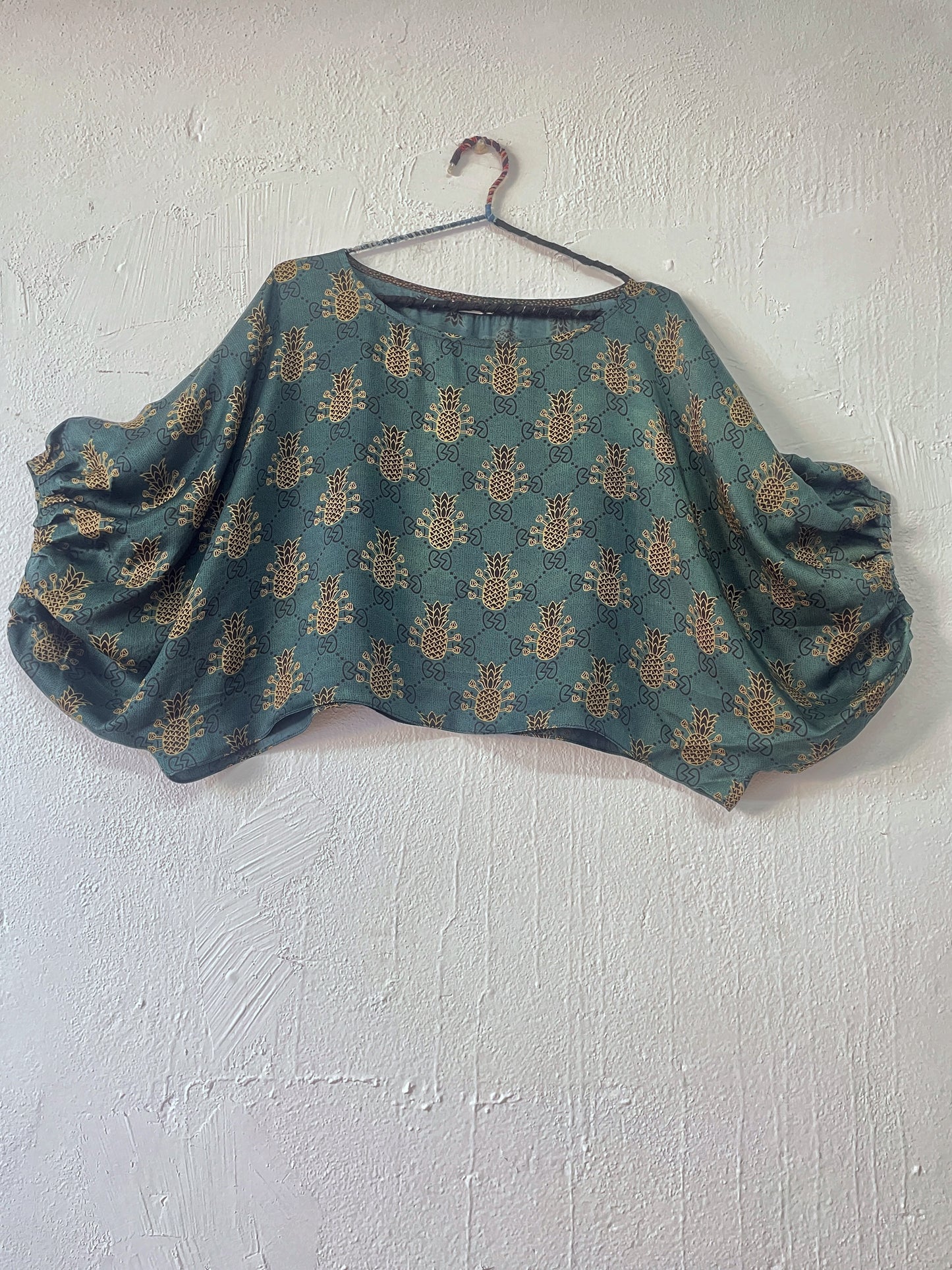 Block-Print Modal & Silk Crinkle Crop Blouse