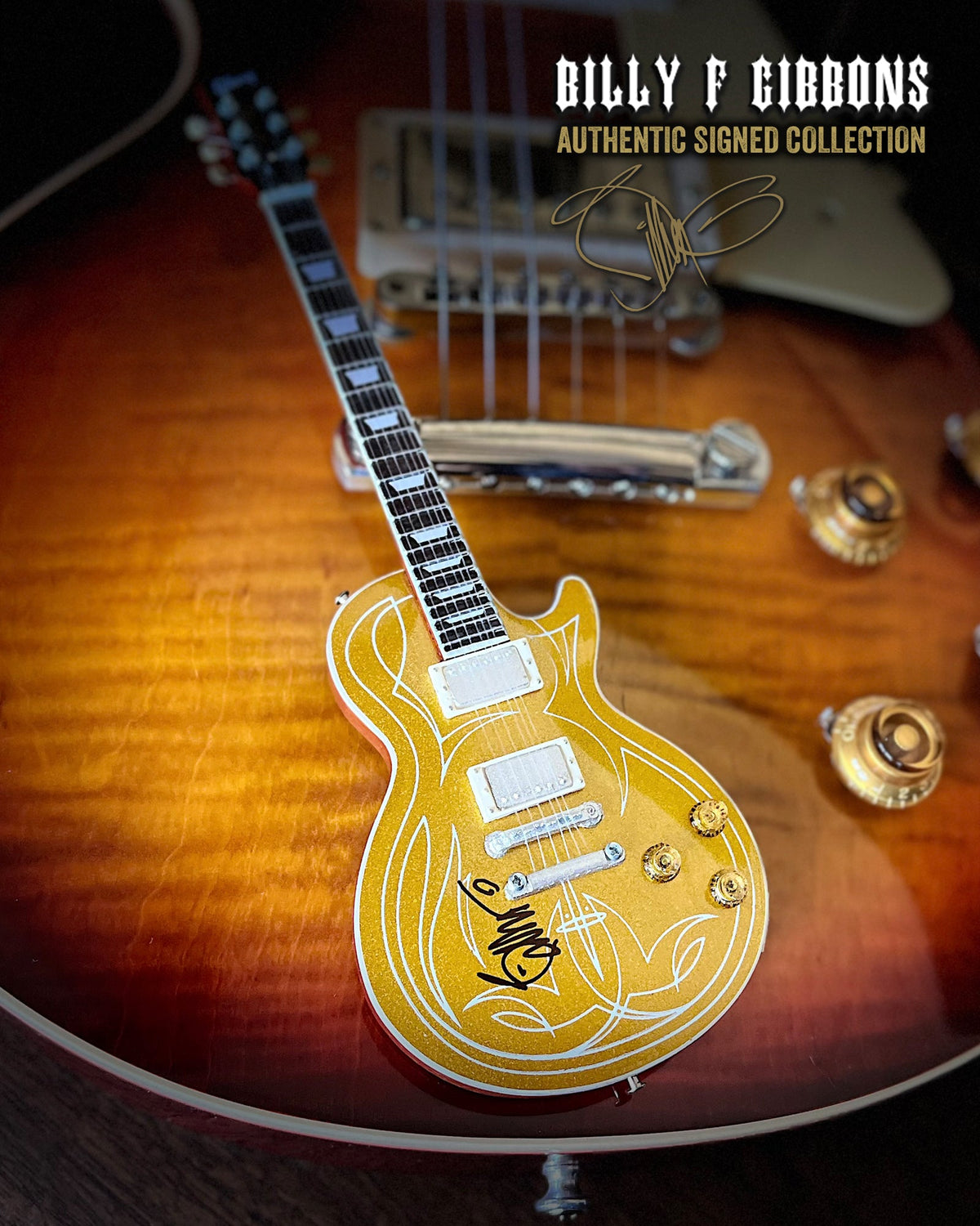 Billy F Gibbons AUTOGRAPHED COLLECTION Signature 1:4 Scale Mini Guitar Models - 1ST EDITION 2023