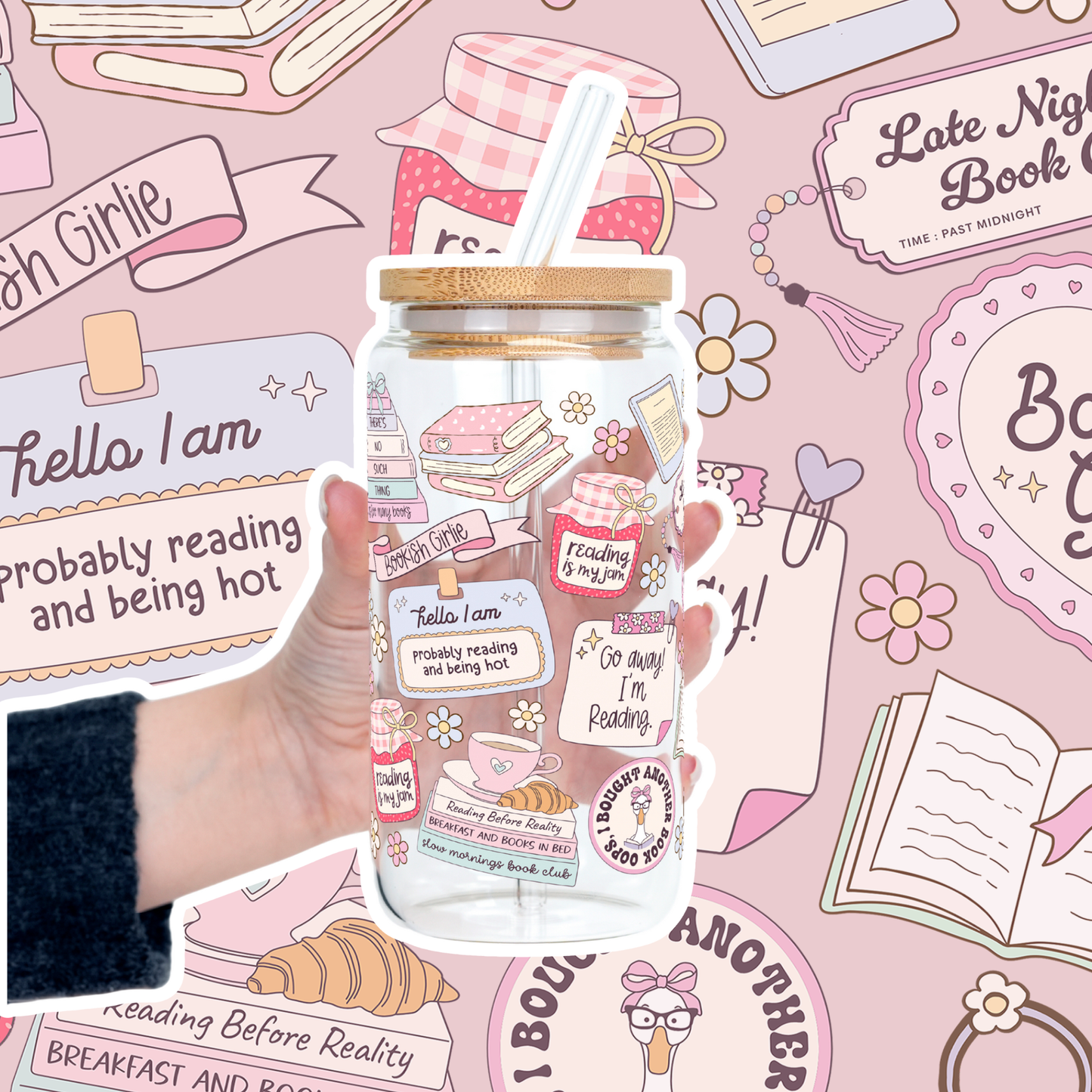 Bookish Girly Cup With Lid & Straw