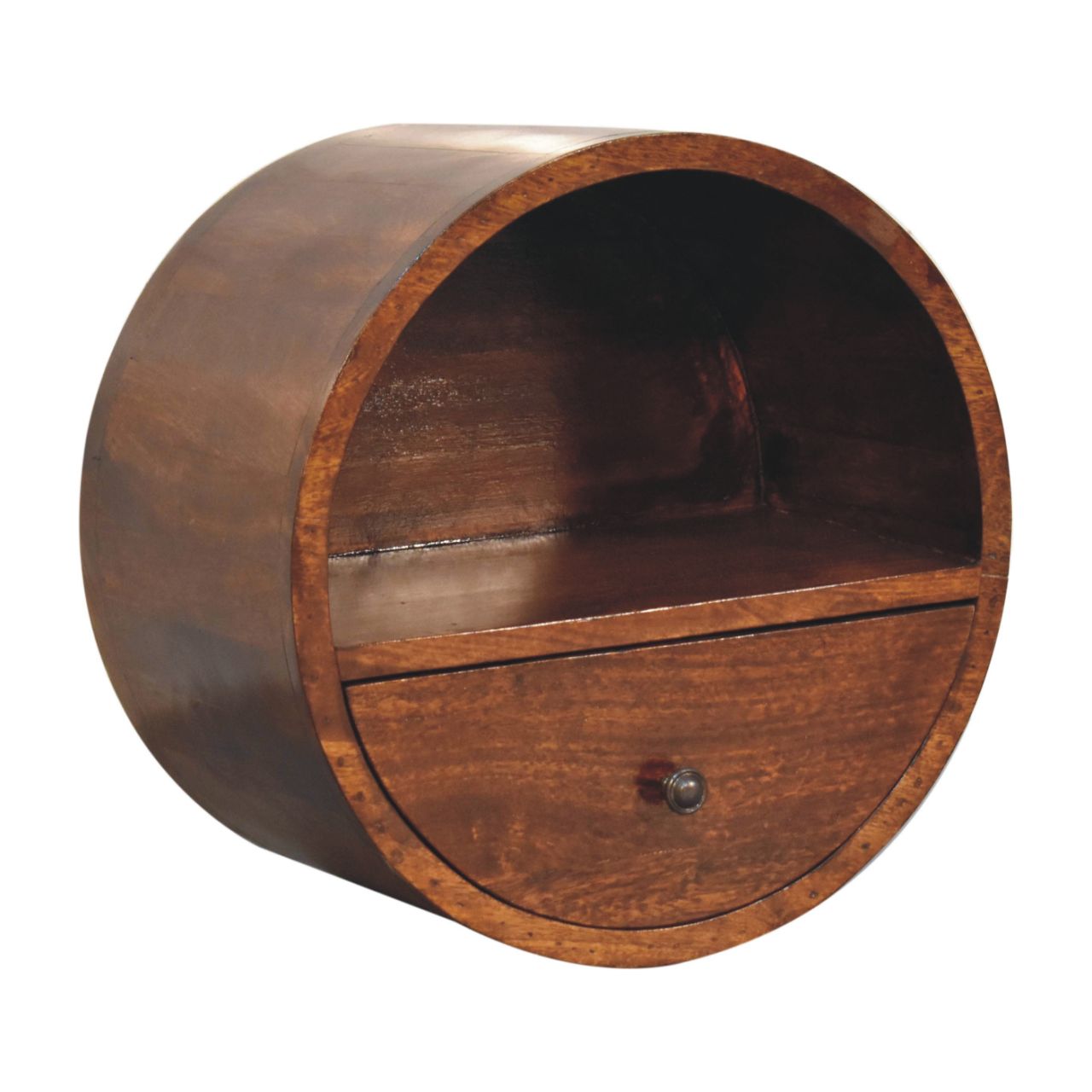 Solid Wood Floating Circle Chestnut Bedside Table