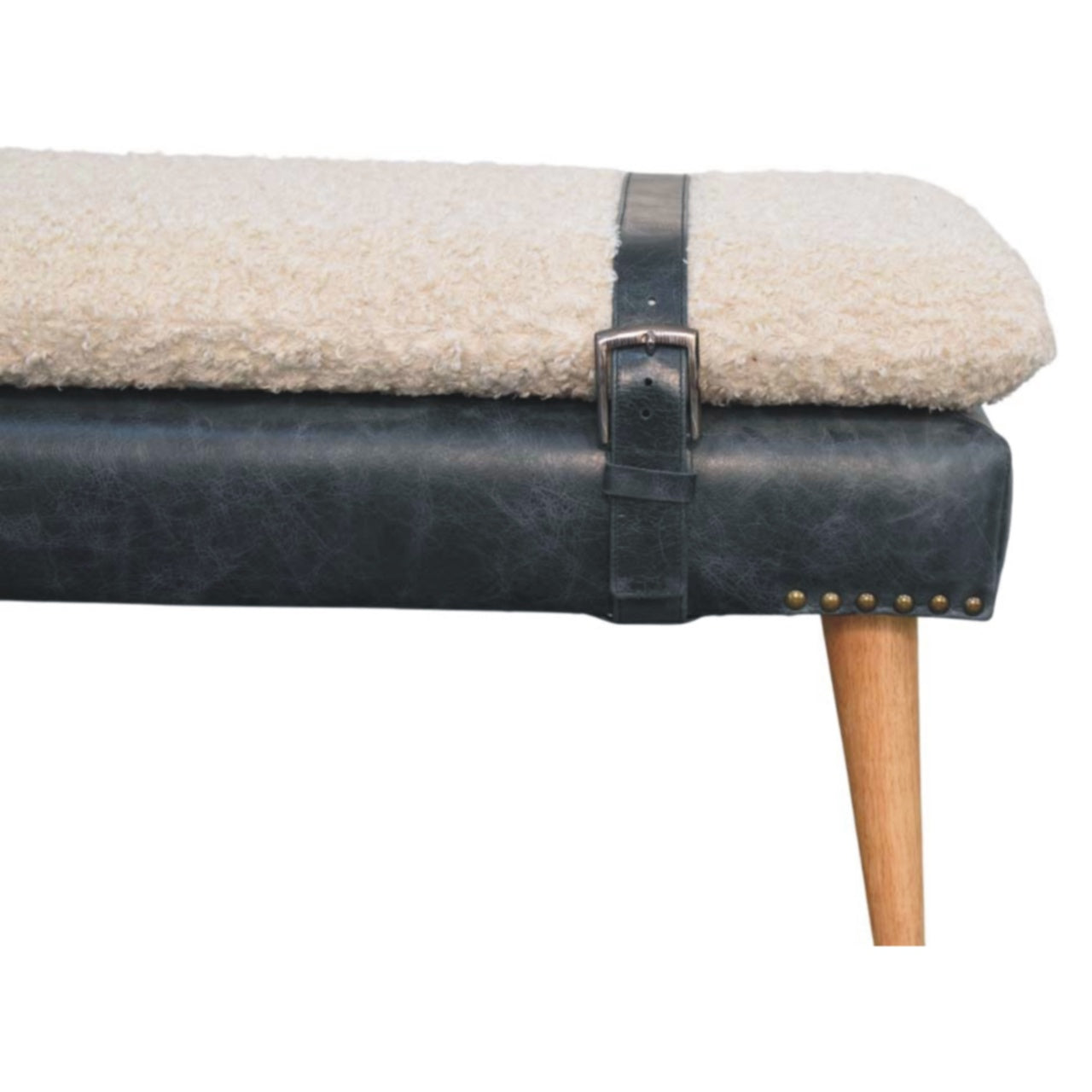 Boucle x Leather Upholstered Bench