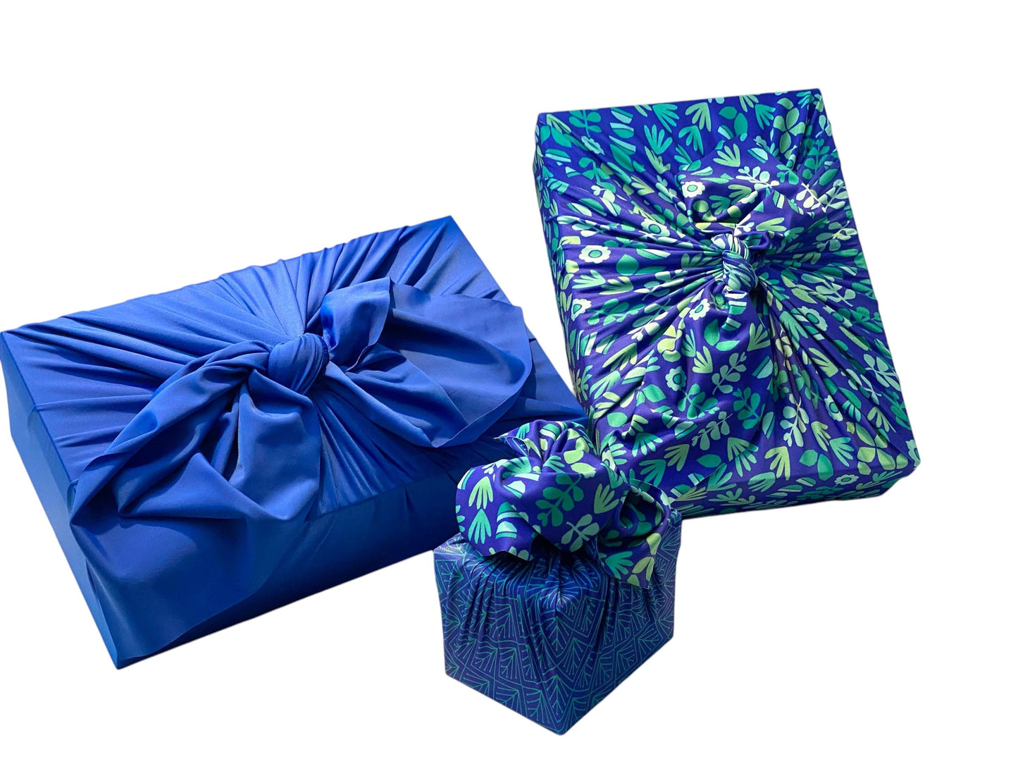 Set of 3 (S, L, XL) Reusable Cloth Furoshiki Gift Wrap | Blue Botanical