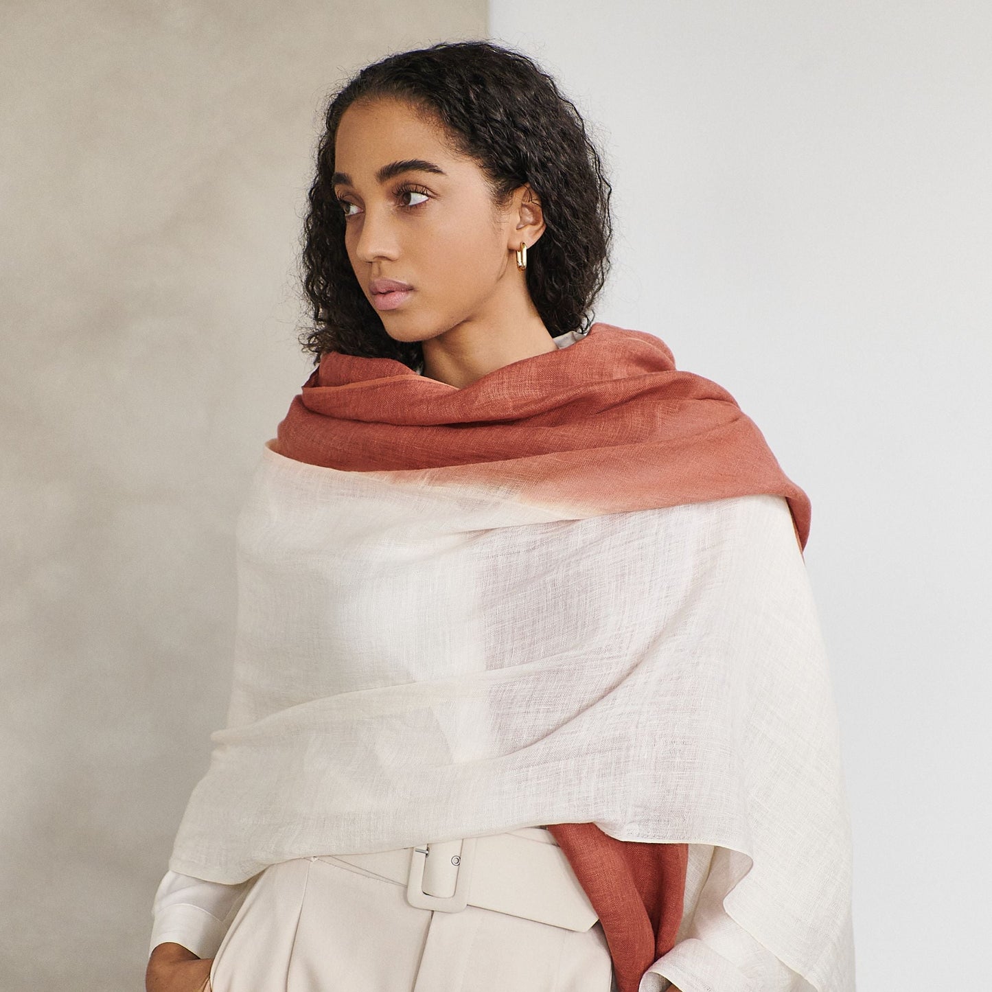 Pecan Brown Ombre Dyed Hand Woven Linen Scarf