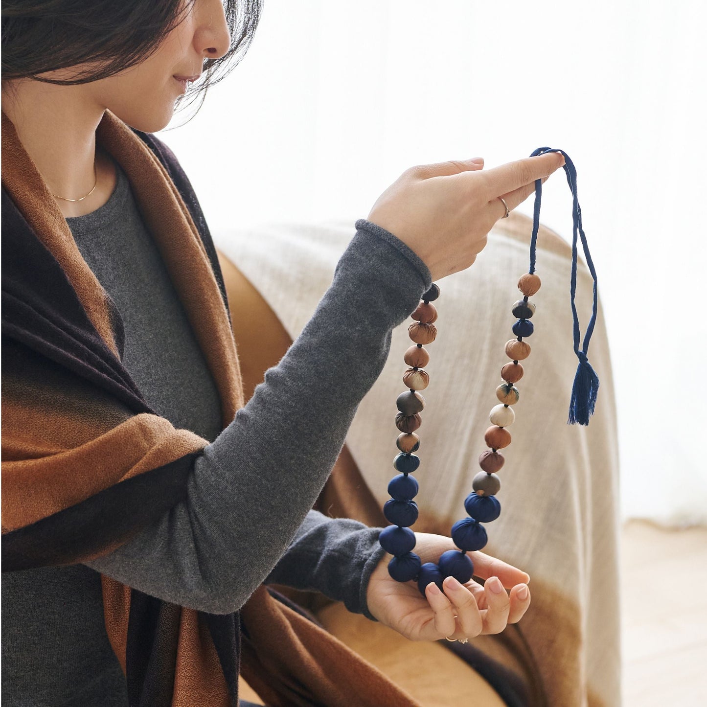Mihika Silk Beaded Necklace Modern Artisanal— Indigold