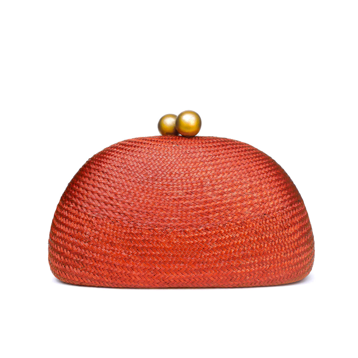 THE HELENA — Rust Woven Straw Clutch with Gold Ball Clasp