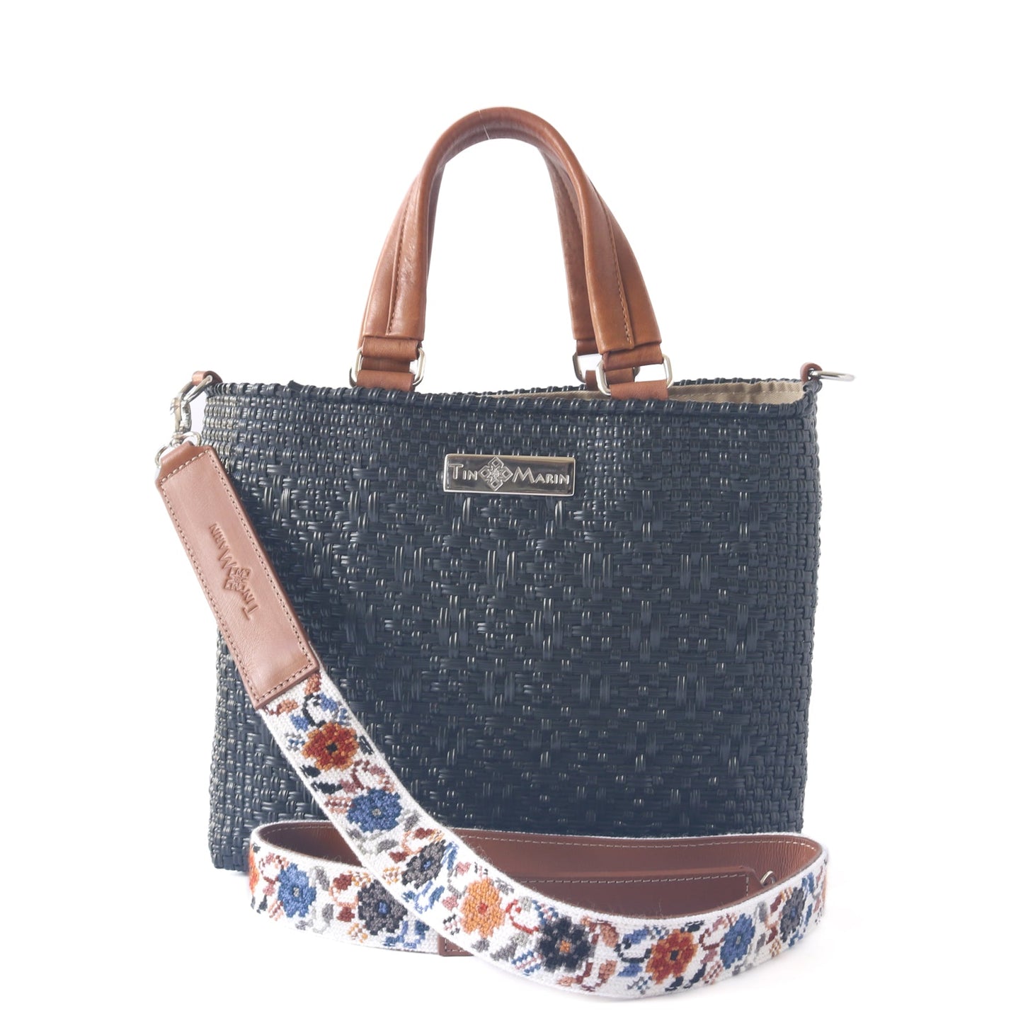 All Black Medium Woven Crossbody Drawstring Bag