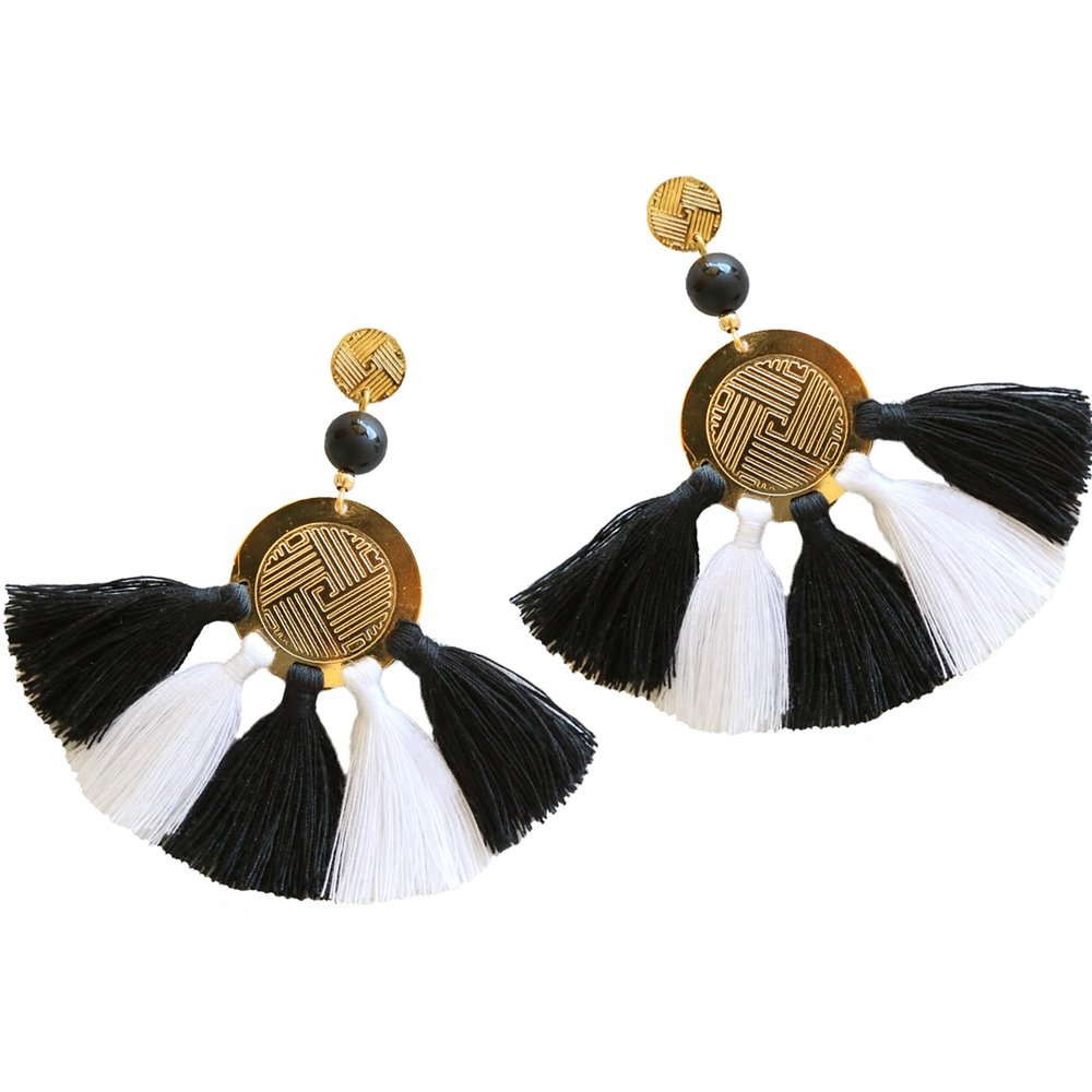 Sol Tassel Earring - Black & White