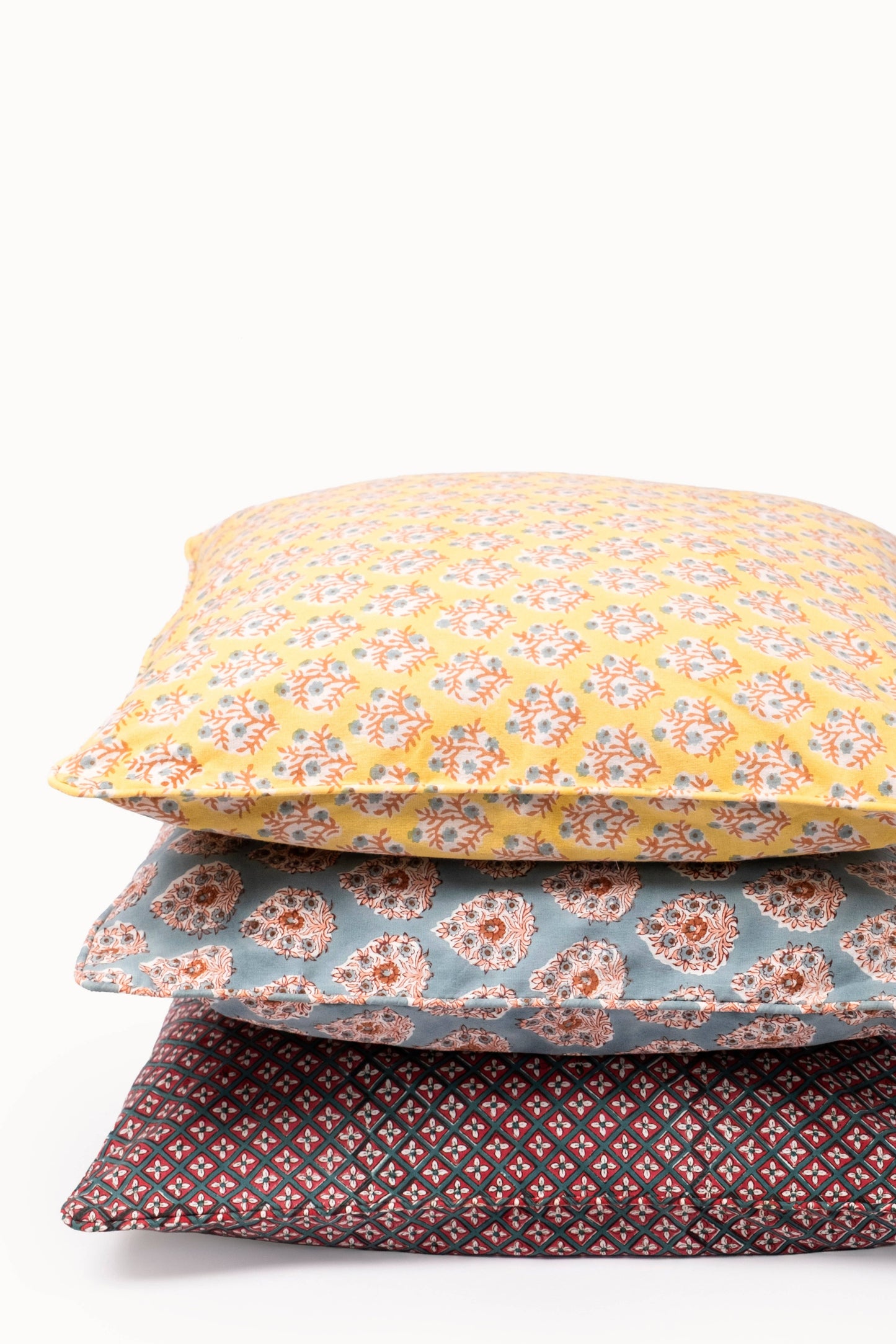 Mogra Golden Yellow Piped Blockprint Pillow Cover
