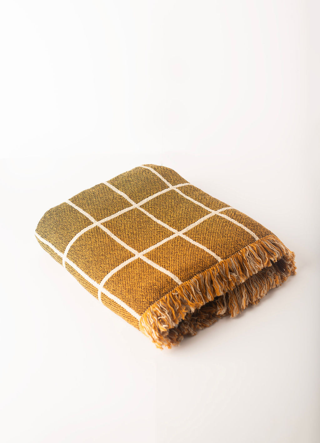 Golden Brown Grid Jacquard Woven Throw