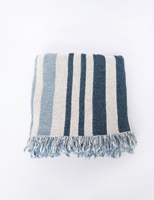 Blue Coastal Stripe Jacquard Woven Throw