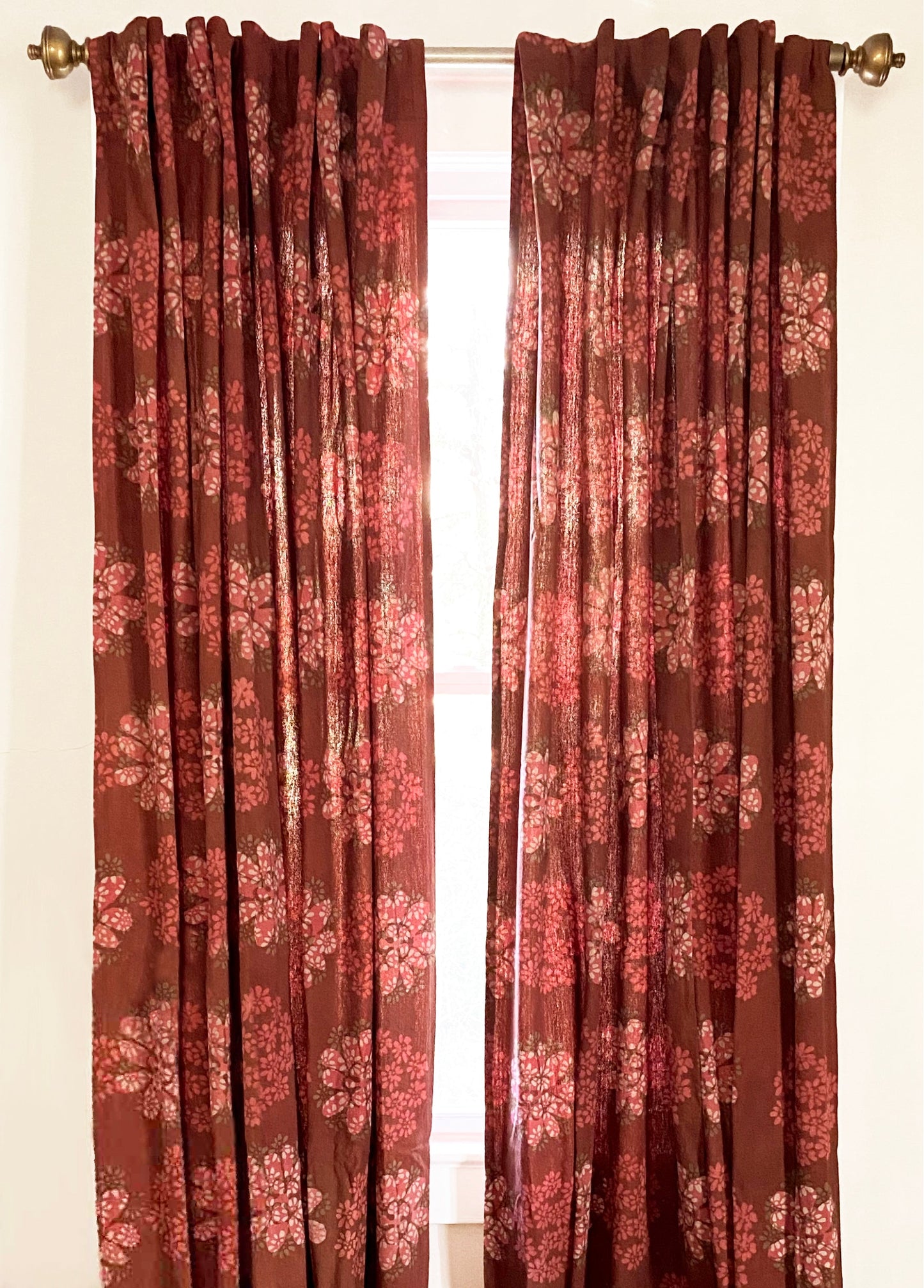 Block Print Curtain, Terracotta Drape - Forget Me Not 84"