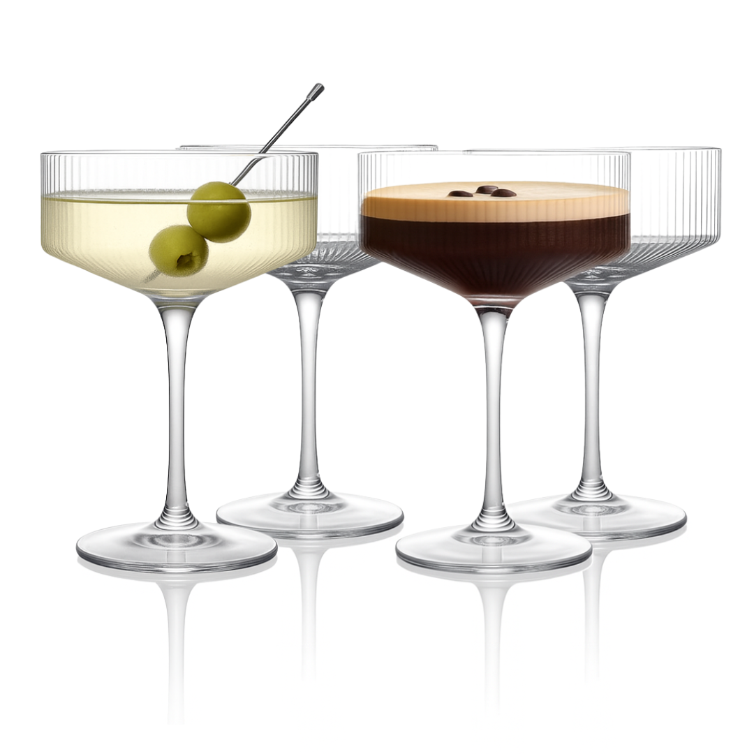 Clear Ribbed Martini Coupe Glass 9.5oz - (Set of 2, 4, or 6)