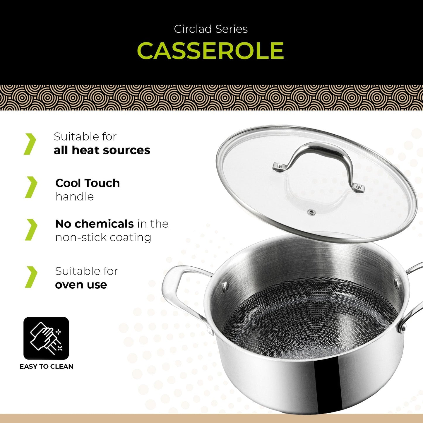 BE | LIVING CIRCLAD Series Casserole with Lid 5 qt / 8.5"/ 24 cm