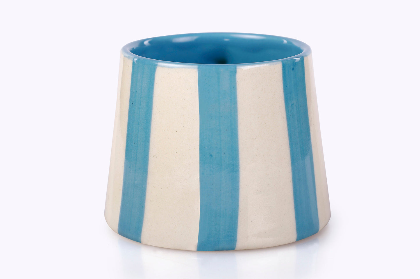 Ceramic Aqua Blue Stripe  Coffee cup - 3.5 x 2.5 Inches ( Set of 2 )