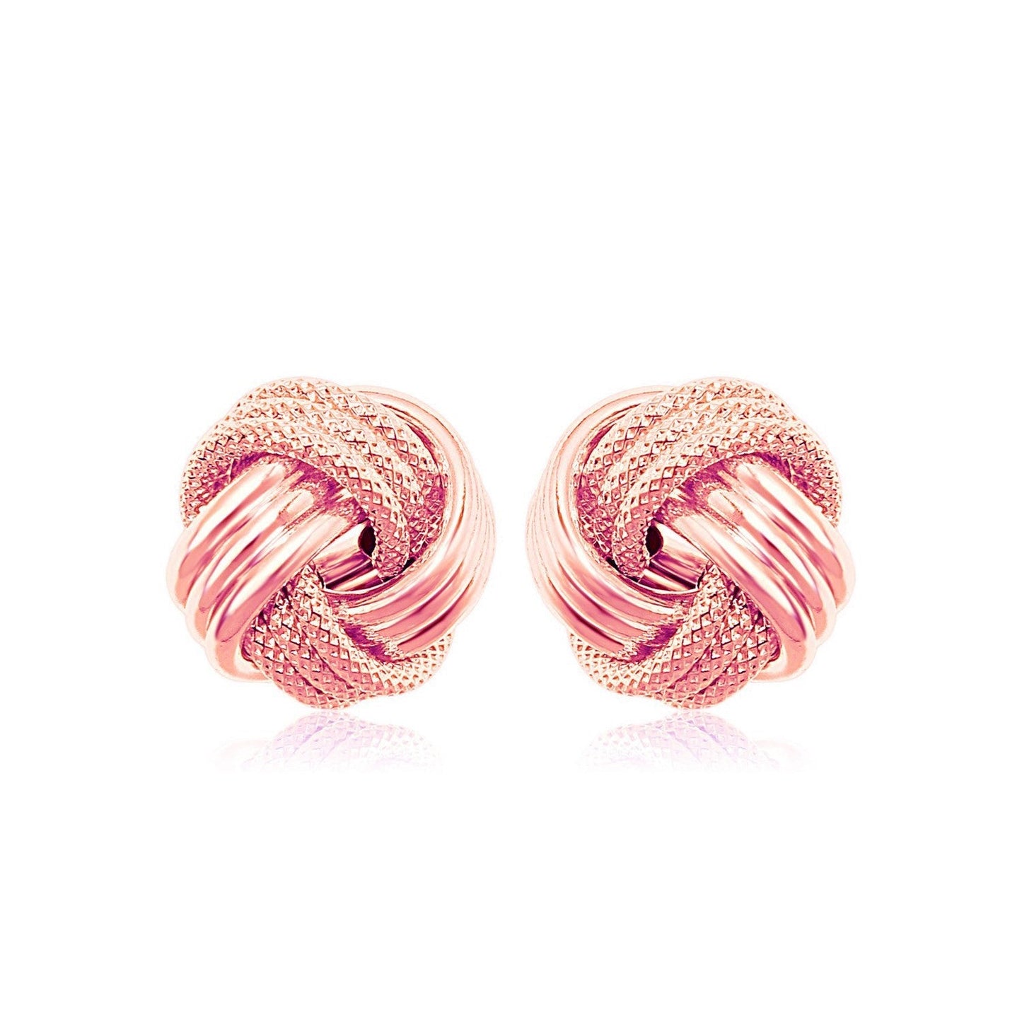 14k Rose Gold Love Knot with Ridge Texture Earrings