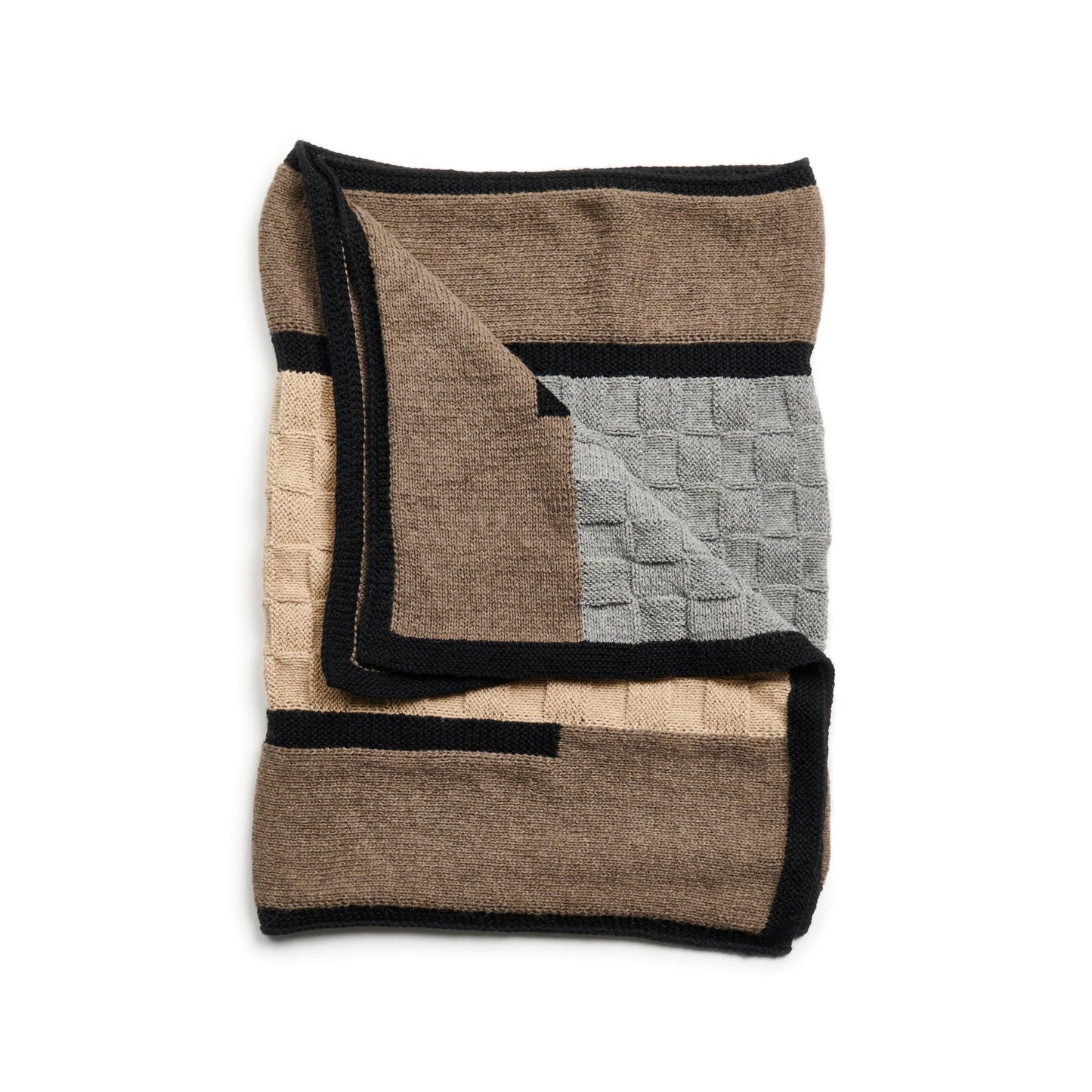 Muhu Brown Gray Hand Knitted Peruvian Alpaca Blanket / Large Plush Scarf