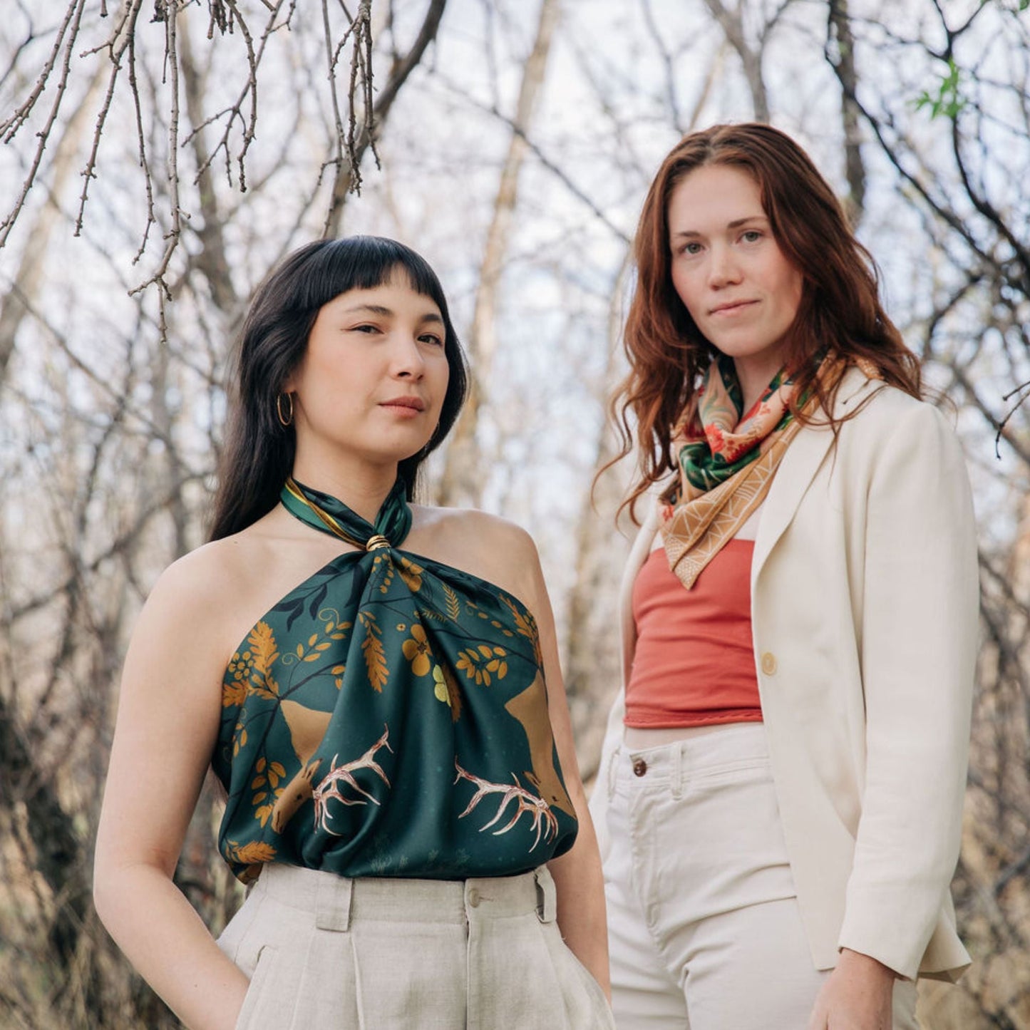 100% Silk Scarf: Haven - Golden Wildflowers & Elk