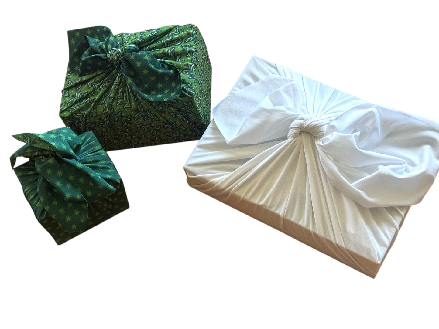 Set of 3 (S, L, XL) Reusable Cloth Furoshiki Gift Wrap | Christmas Trees & White
