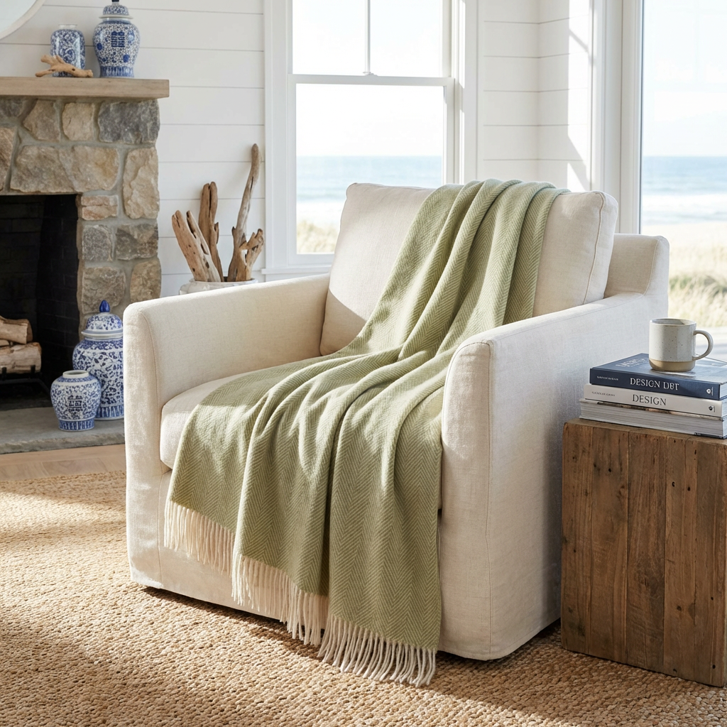 Southampton Home Merino Wool Herringbone Throw (Celery) - Osadia Concept Store