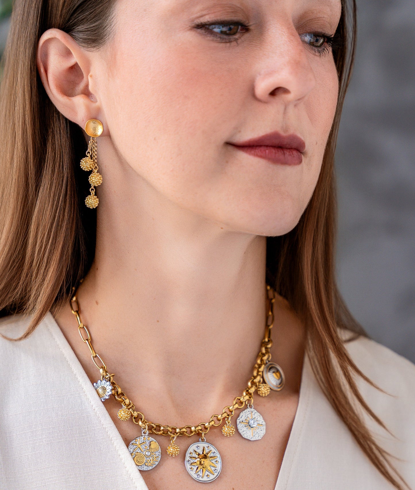 Mixed Metal Charm Necklace