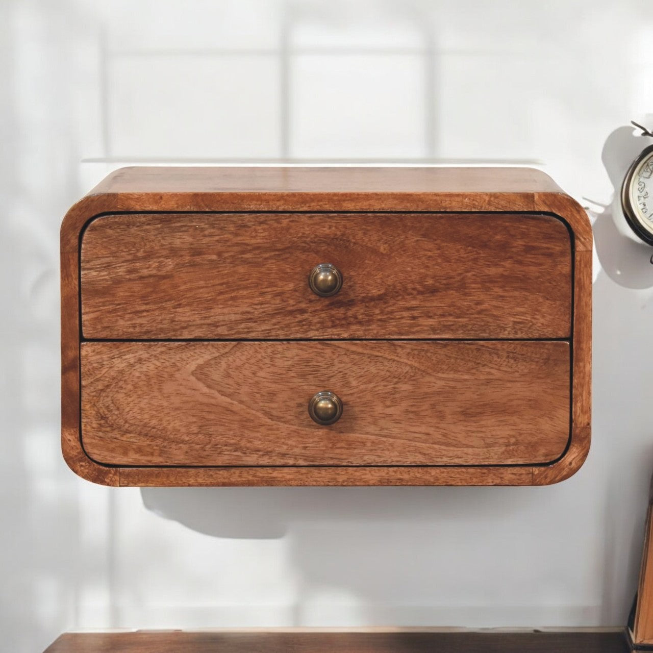 Solid Wood Honey Caramel Floating Bedside Table