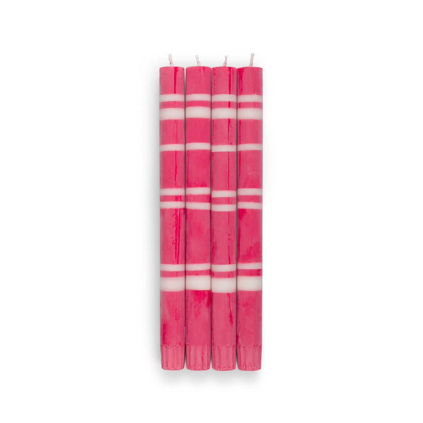 Striped Dinner Candles in Oriental Red and Pearl