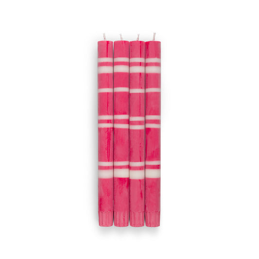 Striped Dinner Candles in Oriental Red and Pearl