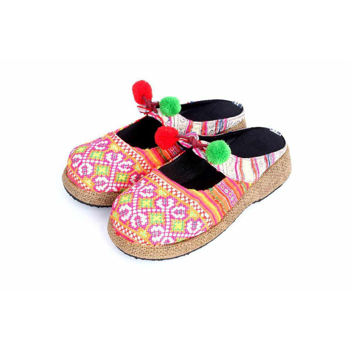 Upcycled Hmong Textile Fabric Clog Shoes - Thailand